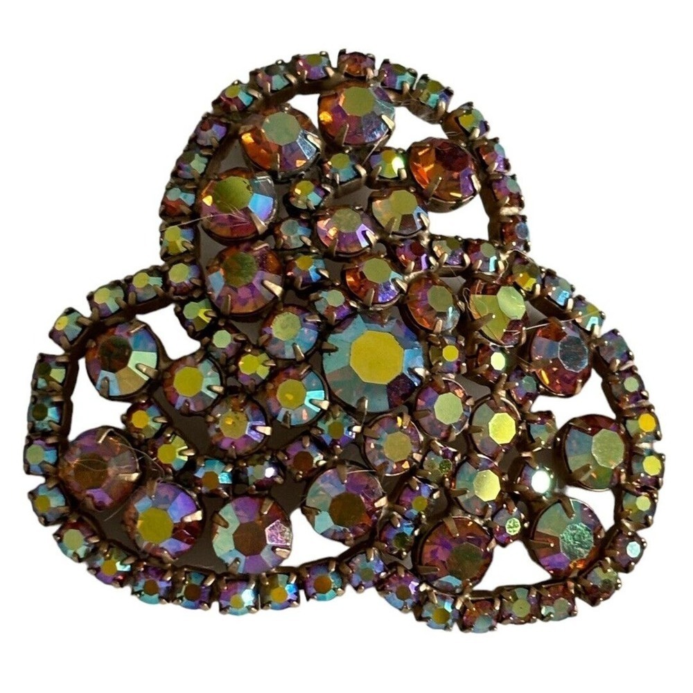 JULIANA D&E Pink Aurora Borialis Crystal Pin Brooch Shamrock Triangular Shape